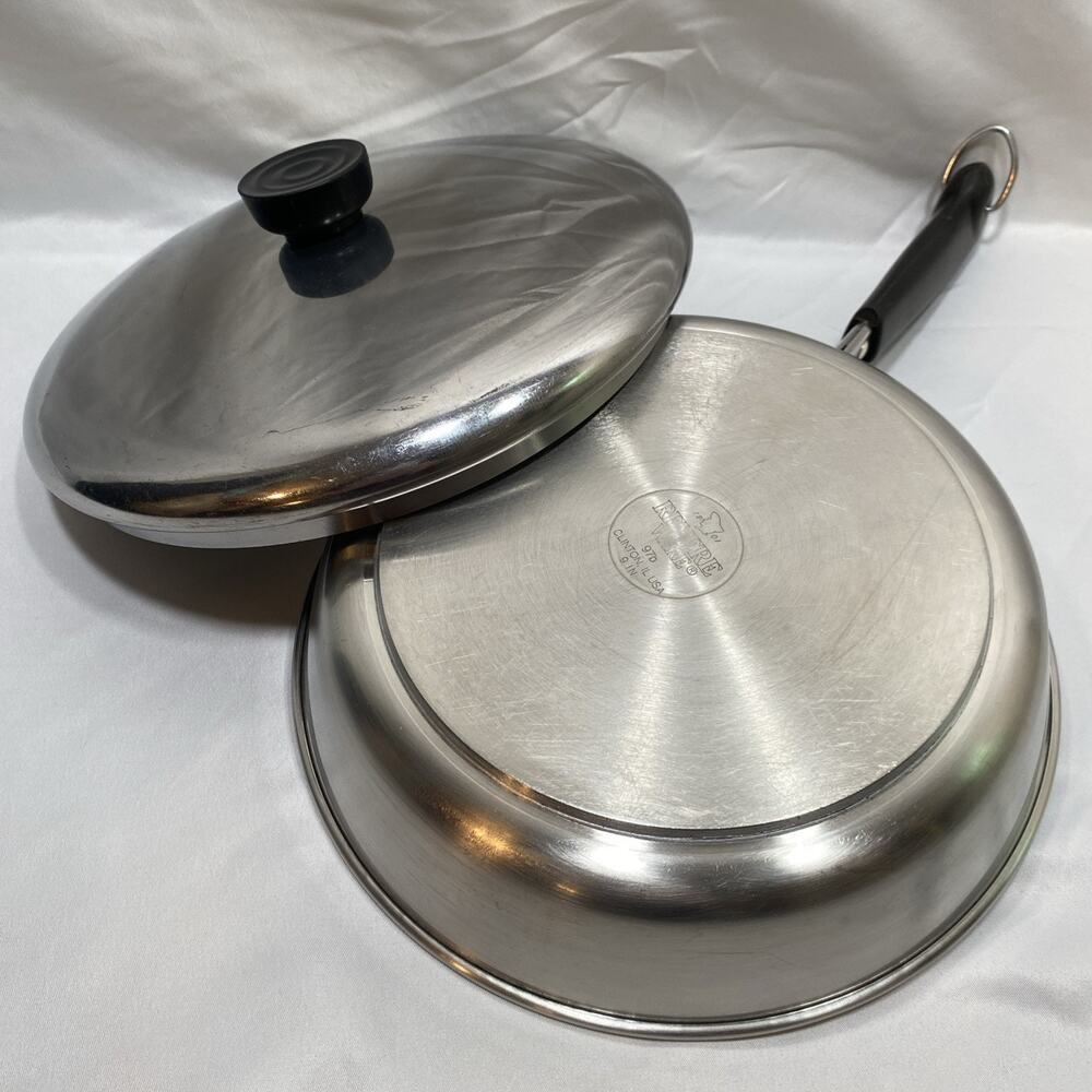 Revere Ware Tri-Ply Disc Bottom Stainless Steel 9" Skillet/Frying Pan w/Lid USA